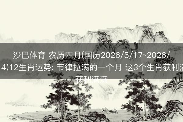 沙巴体育 农历四月(国历2026/5/17~2026/6/14)12生肖运势: 节律拉满的一个月 这3个生肖获利满满