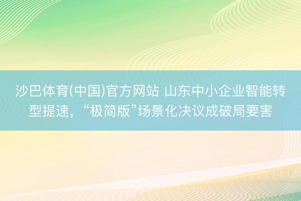 沙巴体育(中国)官方网站 山东中小企业智能转型提速，“极简版”场景化决议成破局要害