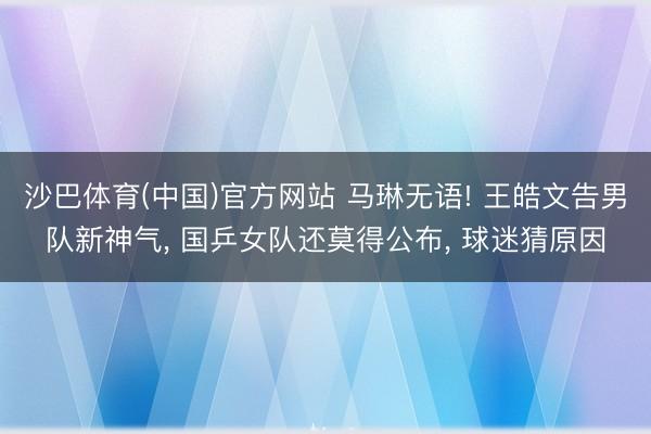 沙巴体育(中国)官方网站 马琳无语! 王皓文告男队新神气， 国乒女队还莫得公布， 球迷猜原因